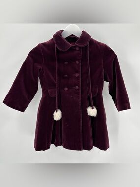 VTG Rothschild Winter Coat Burgundy Maroon Little Girls Velvet No Size STAINS